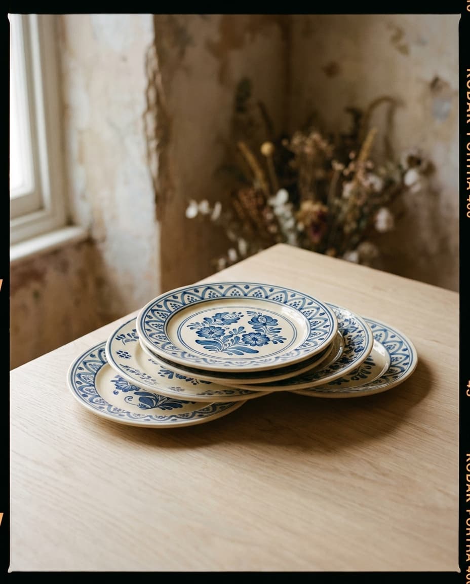 Handbeschilderd servies (5-delig)